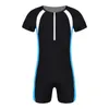 Women's Swimwear Men One-piece Simwear Short Sleeves Front Zipper Closure Colorblock Patchwork Jumpsuit Swimming Suit Triathlon Wetsuit