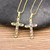 Pendant Necklaces Fashion Cubic Zirconia Gold Cross Necklace Top Quality Crystal Long Chain Copper CZ Christian JewelryPendant NecklacesPend
