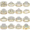 Nowe modne obrączki 2PCS Zestaw ślubny Elegancki kryształowy pierścionek zaręczynowy luksus złoty kolor okrągły cyrkon dla kobiet biżuteria boho