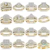 2022 Nieuwe mode Wedding Rings 2pcs Bridal Set Elegant Crystal Engagement Ring Luxe Gold Color Round Hart Zirkoon voor vrouwen Boho sieraden