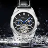 Zegarek chenxi Tourbillon Mechanical Men Watch Waterproof Luminous Automatyczne na rękę Luksusowe skórzane zegarki męskie