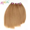 Sihirli Sentetik Saç Uzatma 3Pieces/Lot Yaki Düz Saç Dokuma 18-22 inç Güzellik Saf Renk Kadınlar için Altın Cosplay 220615