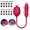 NXY Vibratory 2022 Clitoris Stymulator doustne Lekowanie języka z dildo Pchając wibrującą jaja zabawki seksualne zabawki wibratorów róży dla kobiet 220505