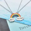 Trendy Emaille versilbert Regenbogen beste Freunde Freundschaft Halskette Freund Kinder Schmuck Geschenk Großhandelspreis