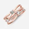 Mors 2021 Day Rose Gold Plated Ring 925 Sterling Silver Jewelry Sparkling Triple Band Rings for Women 189400C01258V