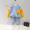 2022 frühling Herbst Kinder Jungen 2PCS Kleidung Set Cartoon Brief Baumwolle Sweatshirts Stickerei Jeans Hosen Baby Jungen Kleidung Anzug