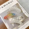 Women Large Colored Mermaid Chain Rainbow Hair Clamps Plastic Alloy Square Arc Scrunchies Hair Claw Clips Korean Girls Candy Color Link Ponytail Hairpins