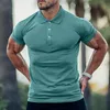 Koszula fitness Polo Prosta biznesowa koszulka z krótkim rękawem Lapel Button Polo Shirt S-3XL 220620