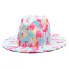 Chapeaux à large bord Fedora Tie Dye Print Jazz Cap Multicolore Rouge Vert Feutré Hommes Femmes Printemps Hiver Vintage Outdoor