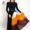 Singreinyの女性エレガントなフレンチドレスデザインスプライスグラデーションプリーツAラインニットドレス秋ファッションストリートウェアミディドレス220316