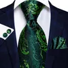 مصمم خضراء صلبة مخططة بيزلي الحرير الزفاف التعادل لرجال Necktie Hanky ​​أزياء أزياء الحفل