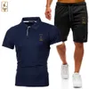 Men Brand Sets Tracksuit 100% katoenen T -shirt Men kleding mode mode streetwear massief kleurenpak mannelijke casual sportkleding 2 -delige korting