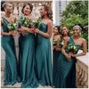 2022 Emerald Green Country Style Hochzeit Brautjungfernkleider Spandex Satin Meerjungfrau Brautjungfernkleider Party Prom Robe 0701