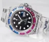 VRF V3 GMT II VR3285 Automatic Mens Watch Pepsi Blue Red Rainbow Diamonds Bezel Black Dial 904L Diamond OysterSteel Bracelet Super Edition Timezonewatch A1