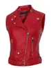 Fitaylor 2022 Spring Faux Red Leather Vest Jacket Women Casual Sleeveless Coat Streetwear Style Sashes Moto Biker dragkedja utkläder L220728