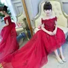 Girl's Dresses Off Shoulder Appliques Flower Girl Party Dress Pageant Gown Red Tulle Princess Wedding Ball Kids First Communion