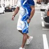 Men S Sports Suit T -shirt Shorts Workout Kleding 2 -delige set Sky Letters 3D Creative Printing Short Sheeved Sportswear 220621