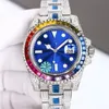 Diamant Herenhorloge Regenboog Bezel 40mm Automatische Mechanische Horloges Diamanten Wijzerplaat Saffier Ontwerp Horloge Montre De Luxeqq