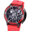 빨간 탄소 섬유 F1 남성 시계 시계 빛나게 해골 다이얼 일본 자동 이동 Sapphire Glass 개인화 된 고무 스트랩 손목 시계 44mm