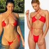 Rinabe Sexy Bikini Biquini Thong Set Solid Color Swimsuit Kobiety Hollow Out S String Swimwear Kąpiel 220408