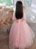 Vestidos de niña de flores rosa baratas con lentejuelas hechas a mano de lente