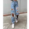 Jeans rippade och tunna tvättade män kvinnor europeisk amerikansk hög gata stil insider lös retro all-match par denim byxor l220726