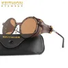 Sonnenbrille Männer Steampunk Brille Metall Frauen Retro Shades Mode Leder Mit Seitenschilden Stil Runde SonnenbrilleSunglasses Belo22