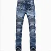 2023 Men's Jeans man Moto Denim Men Fashion Brand Designer Ripped Distressed Joggers Washed Pleated motorcycle Jeans Pants Black Blue