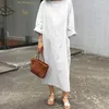 Casual Dresses 2022 Spring Robe Round Neck Linen And Cotton Vestidos Pullover Loose Long Dress Women Arts Vintage Solid Color Oversized