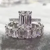 Cluster Rings Real 925 Sterling Silver Emerald Cut Diamond Wedding Engagement Cocktail Women Band Set Luxury Fine Jewelry WholesaleCluster