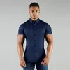 Chemises habillées pour hommes Vêtements pour hommes Chemise d'affaires d'été à manches courtes Col rabattu Tuxedo Mode Super Slim Fit Mâle Social ShirtMen