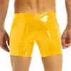 Heren Shorts Sexy Wetlook PVC Rits Skinny Hardlopen Sport Korte Broek Compressie Fitness Lakleer Push Up Clubwear Heren