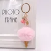 Porte-clés pendentif crème glacée en fausse fourrure, mignon dessin animé, sacs en peluche, cône suspendu, porte-clés de voiture, pompon, cadeau créatif