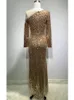 Casual Dresses Women Gold Luxury Prom Bowns 2022 Högkvalitativ långärmad Diagonal krage Paljett Diamonds Glitter Maxi Party Dre241K