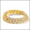 Linkketen armbanden sieraden hiphop en kubieke zirconia bling iced out gouden sier open slot naadloze Cubaanse Miami link armband voor mannen rappe