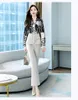 Kvinnors tvåbitar byxor Kvinnor Office Lady Lady Pass Two-Piece Pantsuit Elegant Plaid Print Patchwork Blazer Female Set Casual Flare Jacket Work C