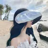 Wide Brim Hats Gradient 컬러 Sun Hat Summer Beach 여성을위한 빈 탑 바이저 캡 이중 사용 휴대용 접이식 쉘 모자 전체