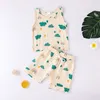 Summer Infants Sleeveless Clothes Set Fashion Adorable Cloud Rainbow Sun Cactus Print Kids Top And Shorts Sets With Rope Belt 70-100CM Boy Girl 2PC