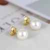 Stud Luxury süßer Blumendesigner -Ohrringe Charm Edelstahl Marke Big Pearl Double Side Crystal Rose Ohrringe Ohrring Juwely