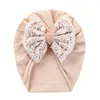 Lace Bow Pink Baby Hat Cotton Bowknot Turban Beanie for Girls Headwrap Newborn Cute Bonnet Turbans