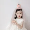 Acessórios para cabelos estilo coreano Princesa Crown Birthday Hat Children Dots coloridos véu de malha