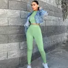 Winter Women Sport Fitness 2 Two Piece Set Outfits Long Sleeve Crop Tops Tshirt Leggings Pants Set Bodycon Tracksuits Women's 220517