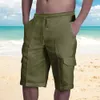 Мужские хлопковые льняные шорты мужчина летние дышащие сплошные цветовые брюки фитнес-стрит-одежда многосайна.