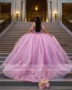 Nouvelle arrivée rose quinceanera robes appliques au large de la robe de bal princesse sweet 16 vestidos d'anniversaire de 15 xv