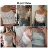 HEYounGIRL Floral Printed Kintted Spaghetti Strap Top Women White Cute Casual Sleeveless Camis s Tees Patchwork Lace Crop 220316