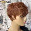 Short Honey Blonde Bob Pixie Cut Wig Natural Wavy Brazilian Remy Full Machine Made Human Hair Wig With Bangs For Black Women