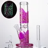 3D Pattern Glow In The Night Bongs 3 Types Thick Heady Glass Dab Rigs Hookahs Straight Perc Water Pipes With 18mm Diffused Downstem Bowl LXMD20106