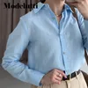 Modelutti Spring Autumn Women Fashion Longeplees Casual Linen Shirt Ladies Bluses Solid Color Simple Tops Female 220725