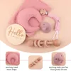 Baby Products Pacifiers Clip Sets Cartoon Moon Soothing Towel Creative Toddler Silicone Pacifier Chain Teether Toy Wooden Rattles 5Pcs/Set M4124