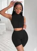 Women's Tracksuits Summer Women Solid Sporty Two Pieces Tank Crop Top Biker Shorts Set Bodycon Tracksuit Fitness Active Wear OutfitsWomen's